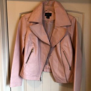 Pink leather moto jacket